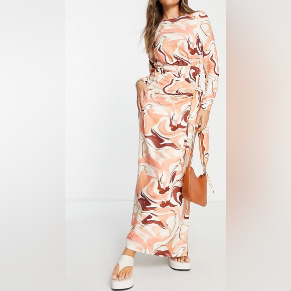 ASOS long sleeve maxi dress with wrap skirt in abstract print - Picture 5 of 5